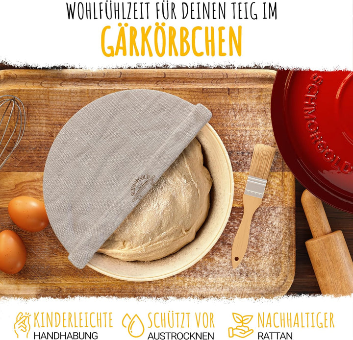 SCHMORGOLD Brotbackform 26cm inkl. Gärkorb - Gusseisen Topf zum Brot Backen - emaille Topf, Schmorto