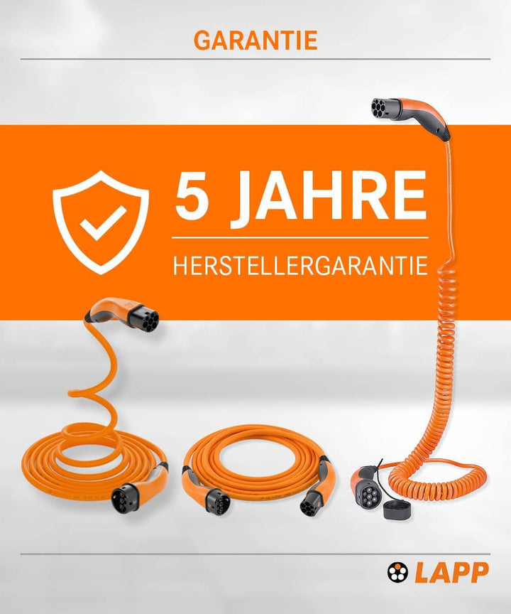 Lapp Mobility Typ 2 Ladekabel 22 KW/Glatt / 32 A / 3-Phasig/E-Auto Ladekabel/Mode 3 / 5m 5 Meter Ora