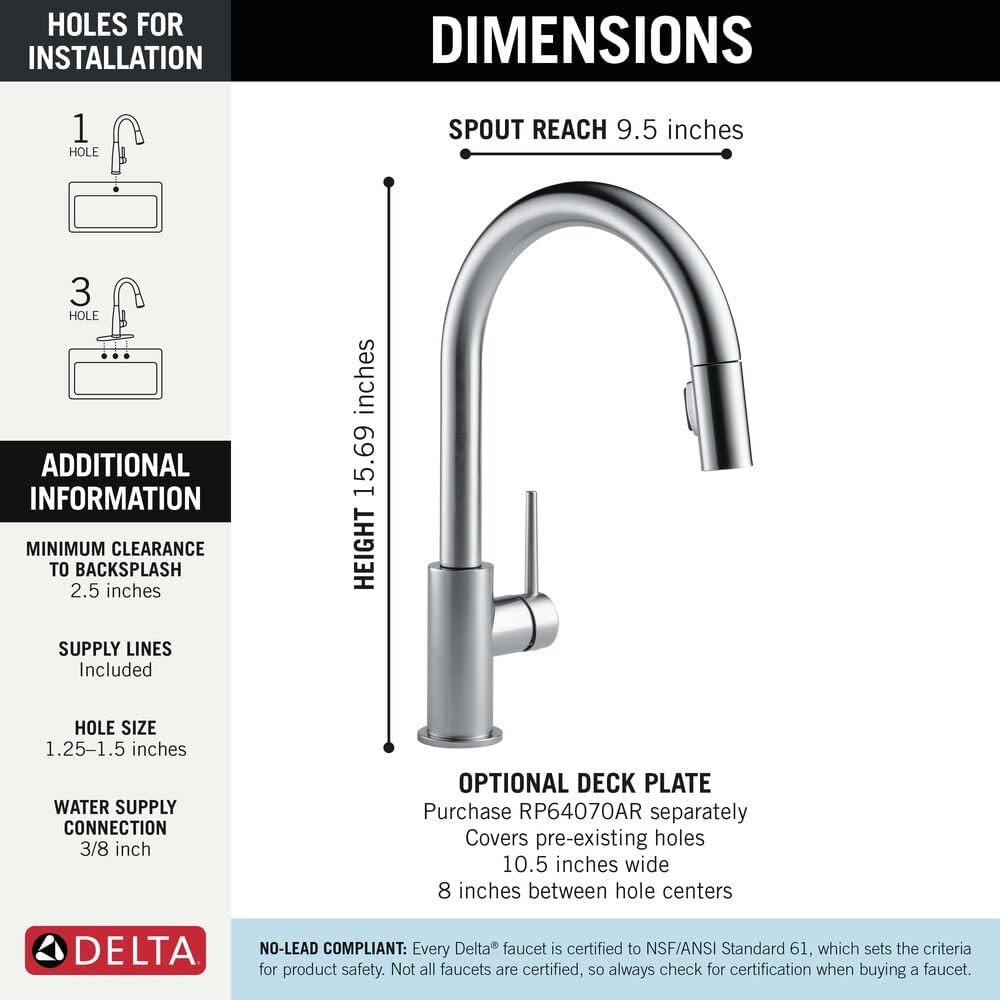 DELTA FAUCET 9159-AR-DST Standard Pull-Down, Arctic Stainless, Without Soap Dispenser Standard Arcti