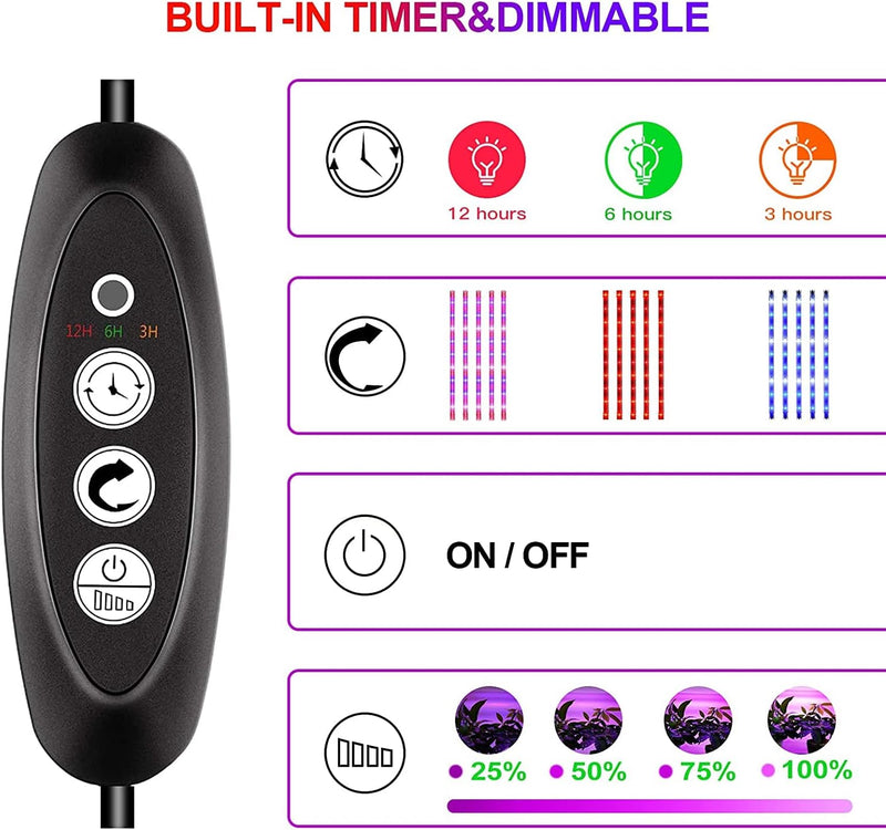 Relassy LED Pflanzenlampe, Vollspektrum LED Grow Lampe Pflanzenlicht Streifen mit Auto Timer 3H/6H/1