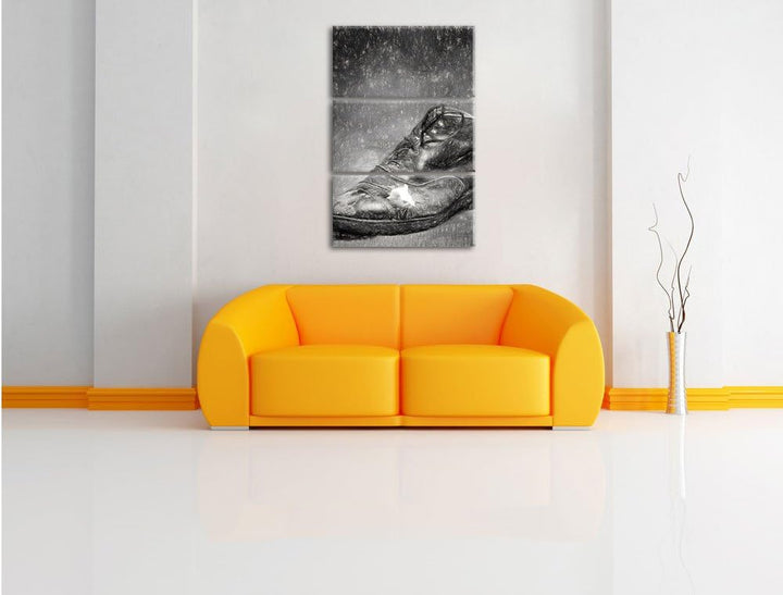 Pixxprint Maus im Schuh als Leinwandbild/Grösse: 3 Teilig (120x80) cm/Wandbild/Kunstdruck/fertig bes