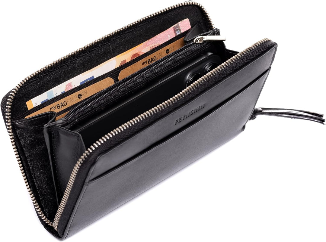 FEYNSINN grosse Geldbörse Damen echt Leder - Portemonnaie Stars - Geldbeutel Damentasche - Ledergeld