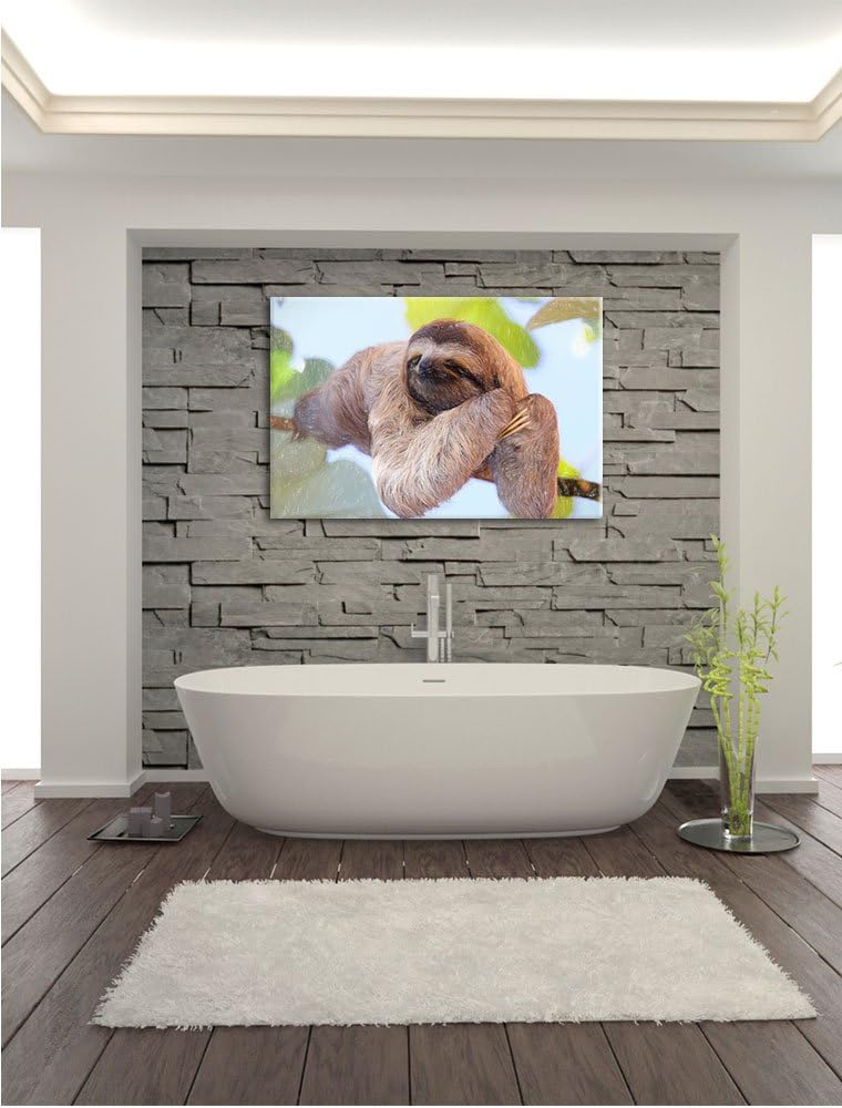 Pixxprint schönes Faultier hängt von AST / 100x70cm Leinwandbild bespannt auf Holzrahmen/Wandbild Ku