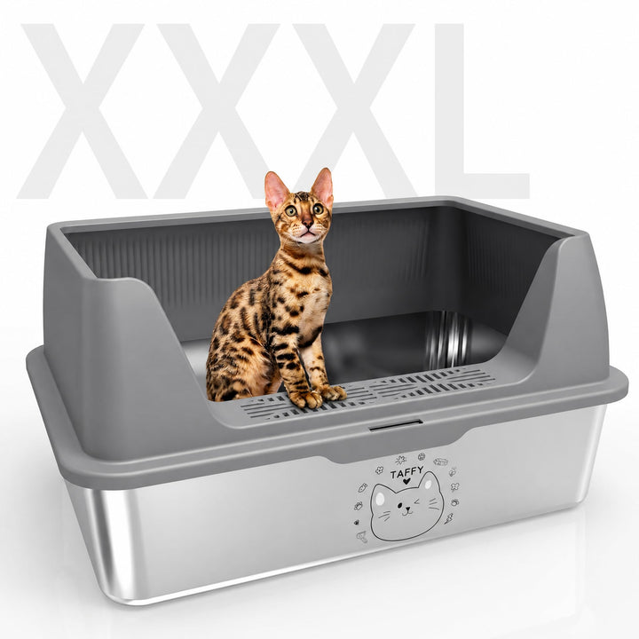 Katzenklo Edelstahl XXXL mit DIY-Aufkleber, 20L Katzentoilette Edelstahl mit Deckel, Grosse Kapazitä