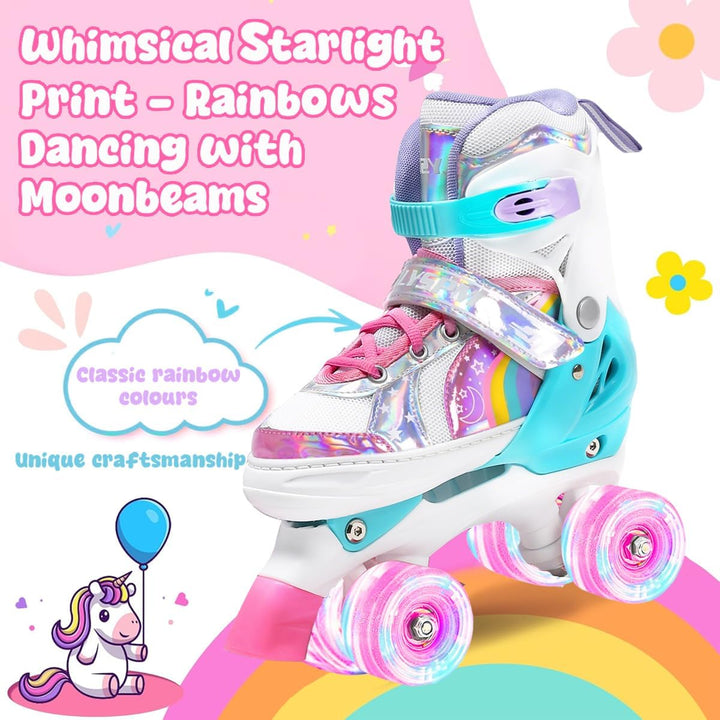 OLYSPM Rollschuhe Kinder Rollschuhe Verstellbar Rollschuhe Damen,LED Rollschuhe und 4 Grössen verste
