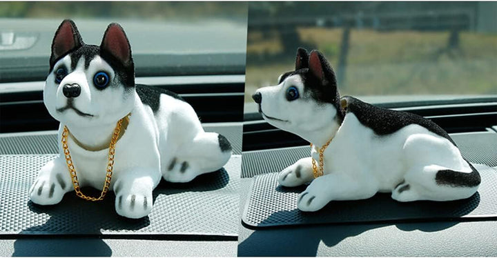 A48D KFZ Auto Dekoration Bobbing Leiter Hund Husky geformt Wackelhund Halskette, Passend für Autos,