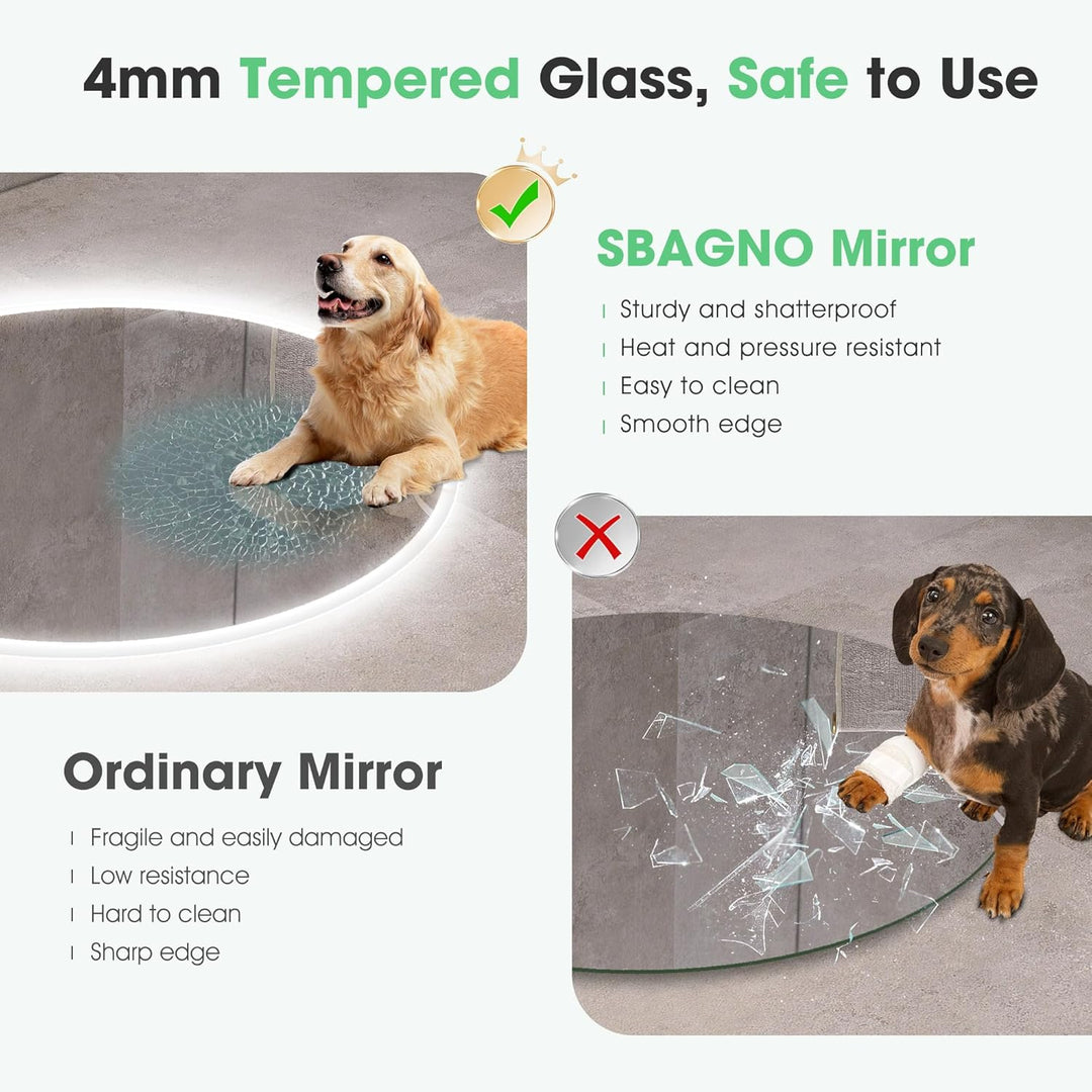 S'bagno Runder-Badspiegel-mit-Beleuchtung-80cm, Badezimmer-Spiegel-mit-Beleuchtung und Entfoggen, 30