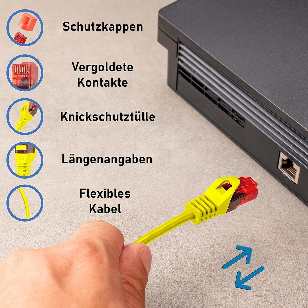 BIGtec - 10 Stück - 25m Gigabit Netzwerkkabel Patchkabel Ethernet LAN DSL Patch Kabel gelb (2x RJ-45
