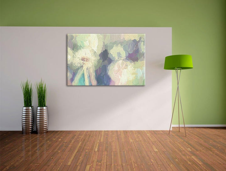 Pixxprint Romantische Pusteblumen Pinsel Effekt, Format: 100x70 auf Leinwand, 100x70