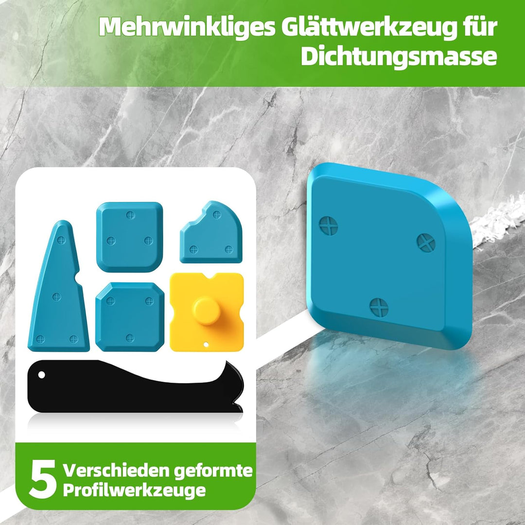 Silikonentferner, Silikon Abzieher Werkzeug Set 5 in 1 Fugenkratzer 6 Auswechselbar Silikonpads Dich