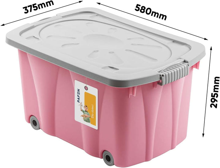 PAFEN Piraten Spielzeugkiste 49l mit Rollen - Schatzkiste 58 x 29,5 x 37,5cm - Spielzeugbehälter Auf
