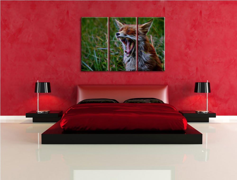 müder Fuchs auf Wildwiese NewArt 3-Teiler Leinwandbild 120x80 Bild auf Leinwand, XXL riesige Bilder