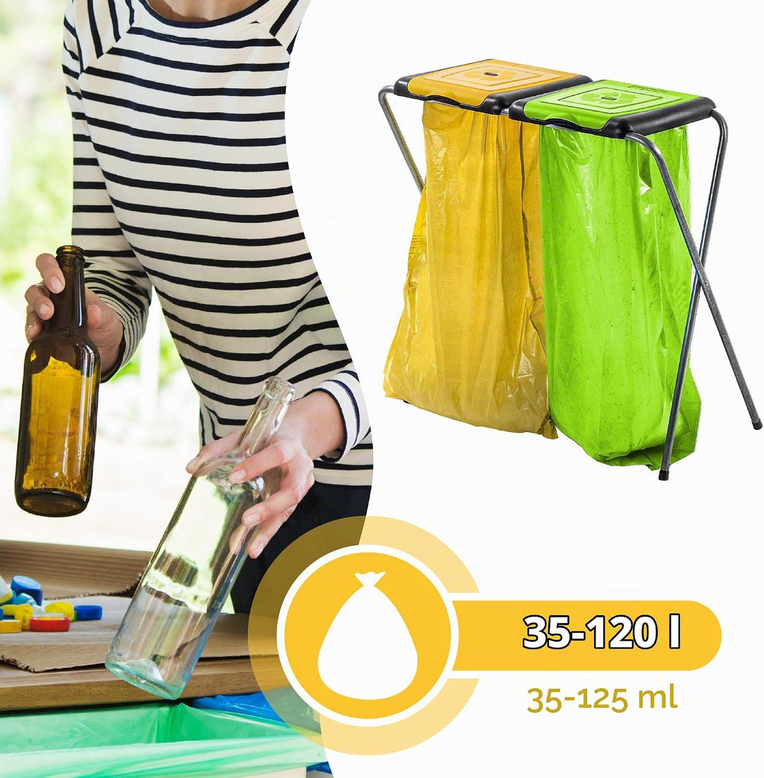 KADAX Ständer für Mülltrennung, Stabiler Müllsackhalter mit Kunststoffdeckel, Müllsackständer, Abfal