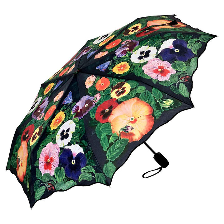 VON LILIENFELD Regenschirm Taschenschirm Stiefmütterchen Windfest Auf-Zu-Automatik Blumen Stabil Lei