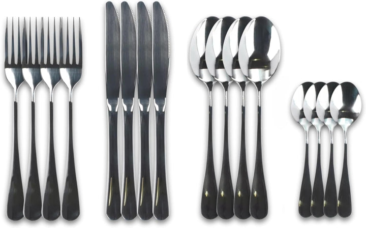 BERGER Besteck-Set Edelstahl 16-tlg. | Campingbesteck für 4 Personen | Inkl. Aufbewahrungstasche | H