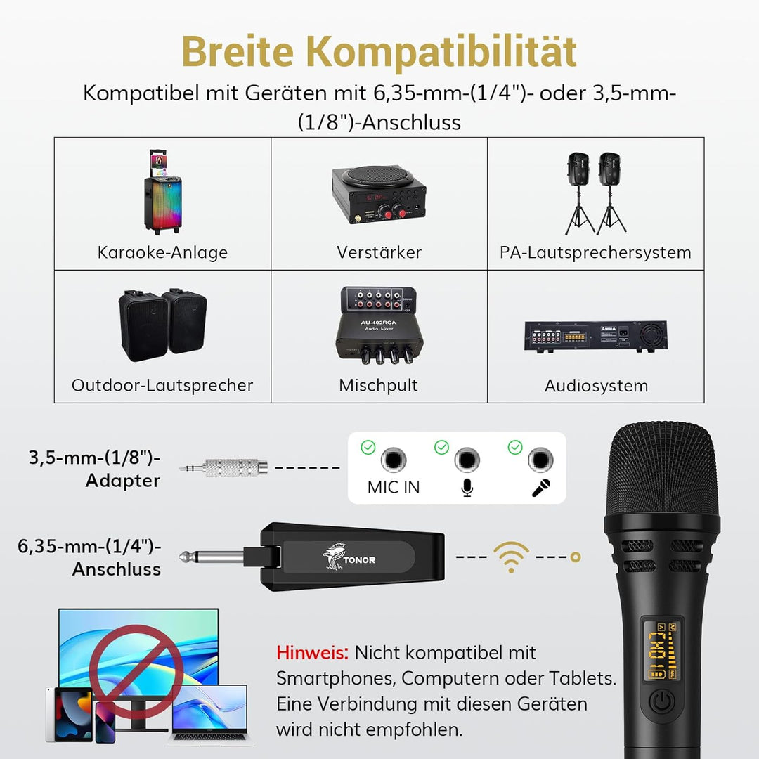TONOR Mikrofon kabellos, drahtloses Funkmikrofon Wireless Microphone Handmikrofon dynamisch Microfon