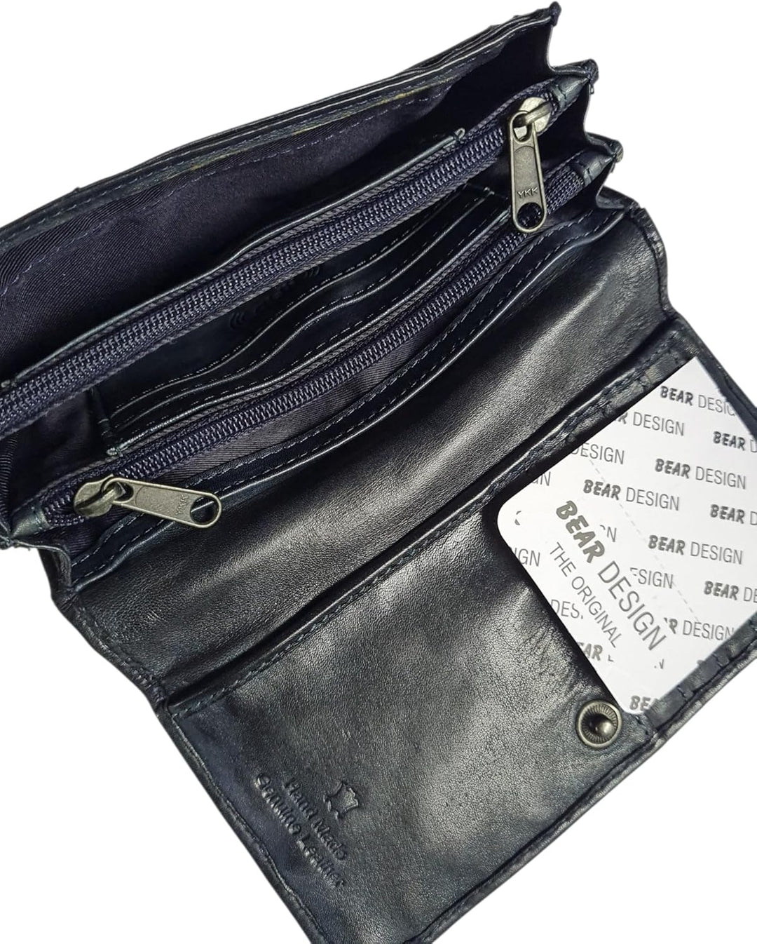 Set Damen Geldbörse, Portemonnaie CL782 gewaschenes Leder Vintage Look (15/9/3 cm) Blau, Blau