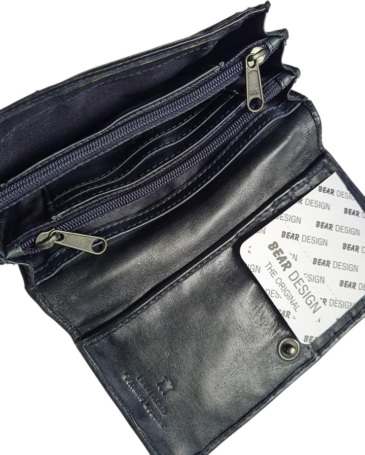 Set Damen Geldbörse, Portemonnaie CL782 gewaschenes Leder Vintage Look (15/9/3 cm) Blau, Blau
