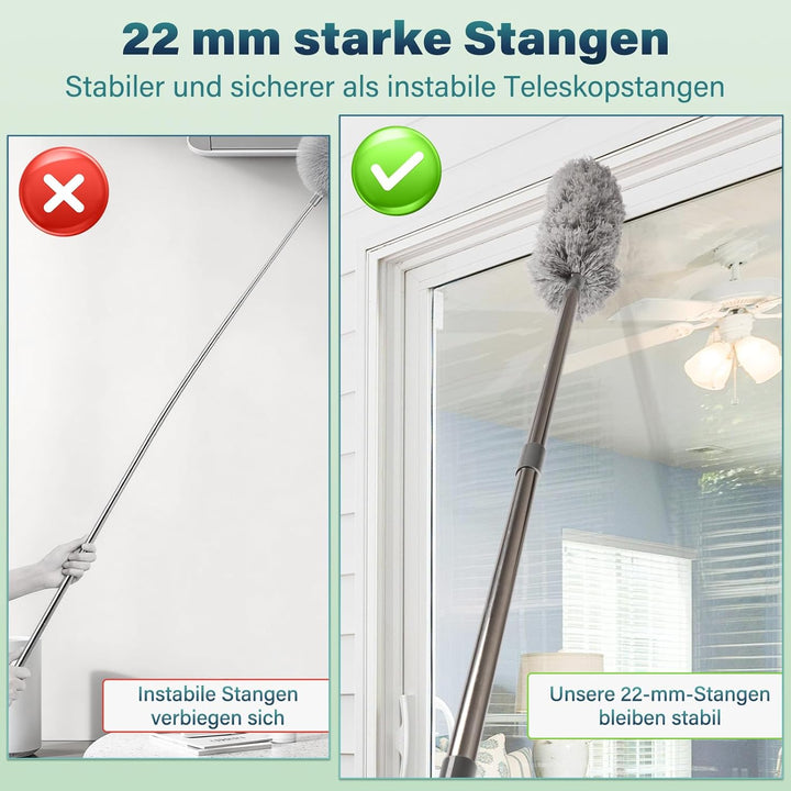marysgift Staubwedel Teleskop Set, Staubwedel Lang Ausziehbar 310 cm, Staubwedel Waschbar mit 7×43 c