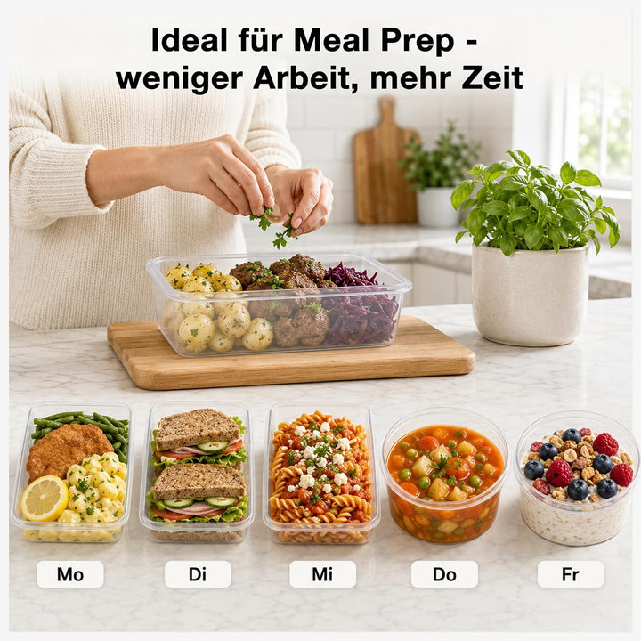 Haushaltszauber® Frischhaltedosen Set – 14-teilig (7 rechteckige 1,10 L &amp; 7 runde 0,96 L) | Luftdich
