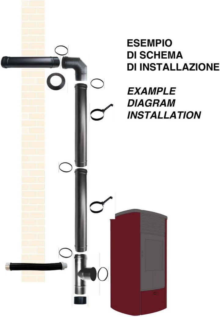 Rohrset Pelletkamin dn 80 schwarz Stahlrohr emailliert 600 CE Made in Italy ASP porzellan beschichte