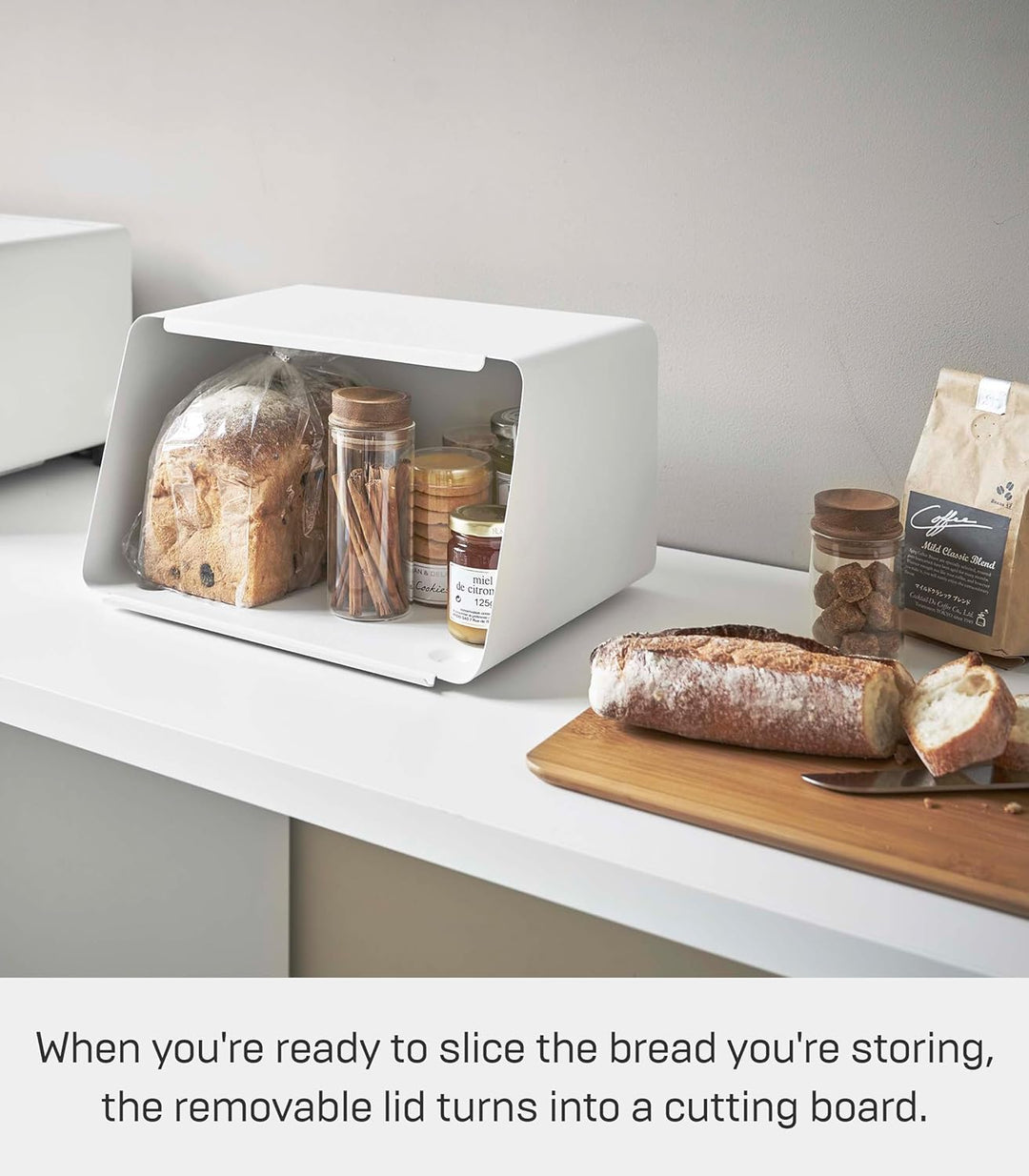 YAMAZAKI Tower Brotkasten, Edelstahl, Weiss, One Size, Weiss