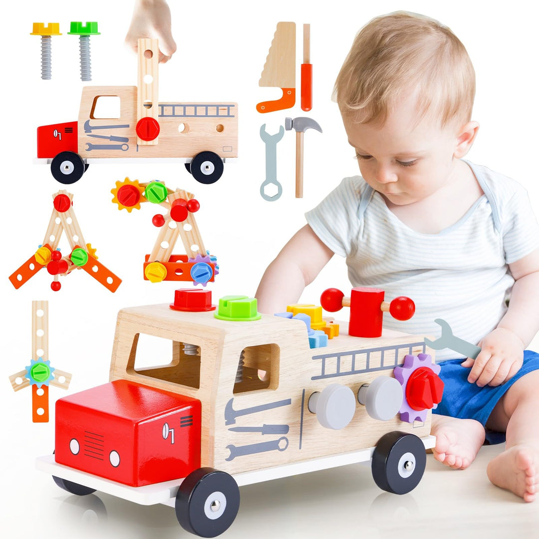 Aragallant Werkzeugkoffer Kinder Werkbank, Werkzeug Kinder Montessori Spielzeug ab 1 2 3 Jahre, Holz