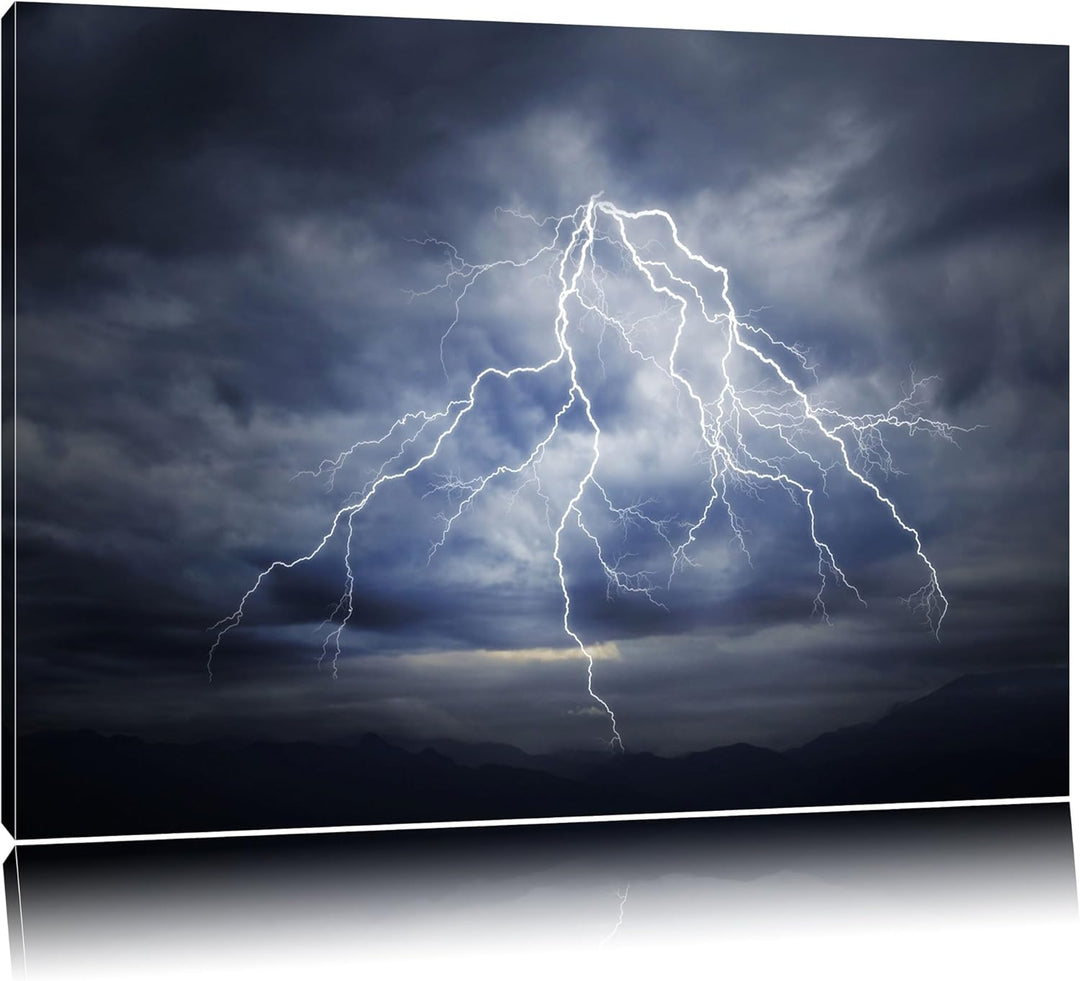 Blitze am stürmischen Himmel Format: 100x70 auf Leinwand, XXL riesige Bilder fertig gerahmt mit Keil
