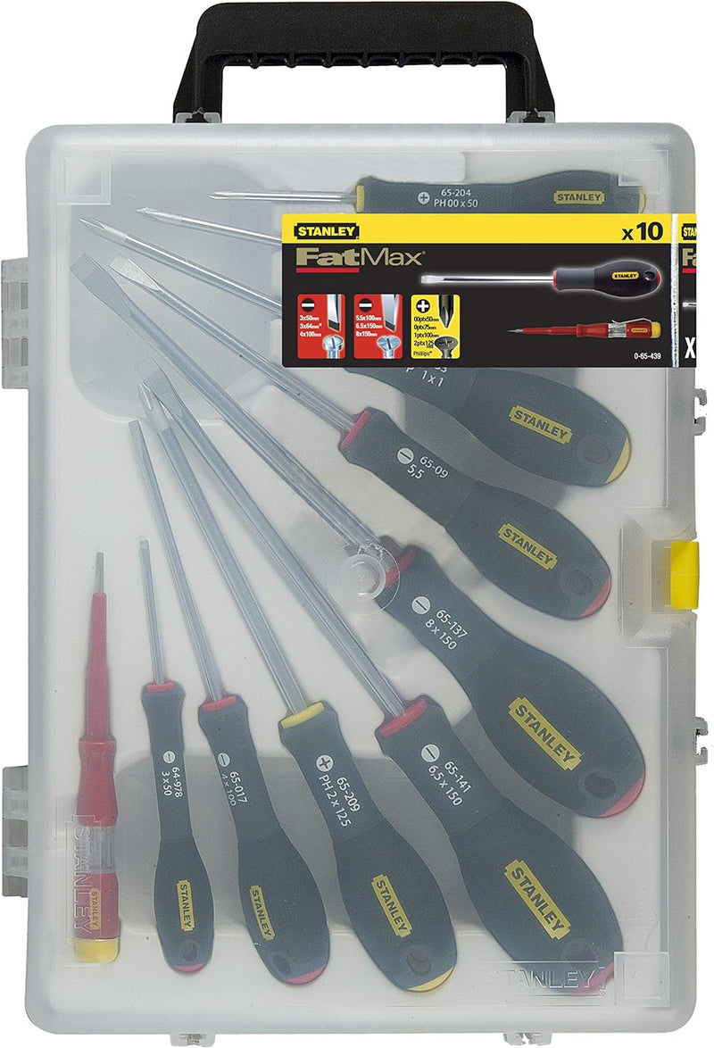 Stanley FatMax Schraubendreher-Set (SL3/4/5.5/6.5/8;PH00/0/1/2, Spannungstester, SoftGrip, 10-teilig