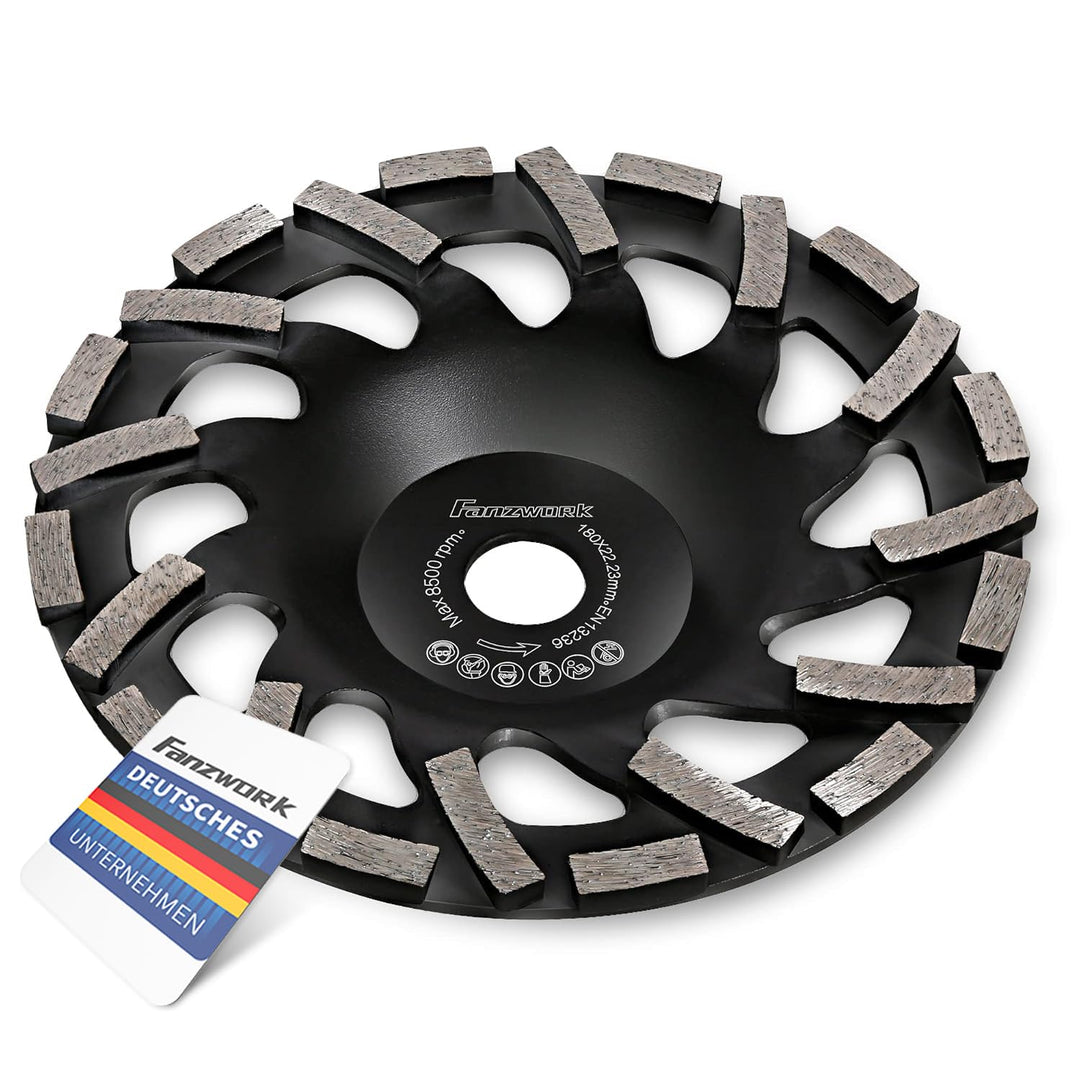 FANZTOOL Premium Diamant Schleiftopf Abrasiv 180 mm x 22,2 mm Schleifteller für abrasive Baustoffe,
