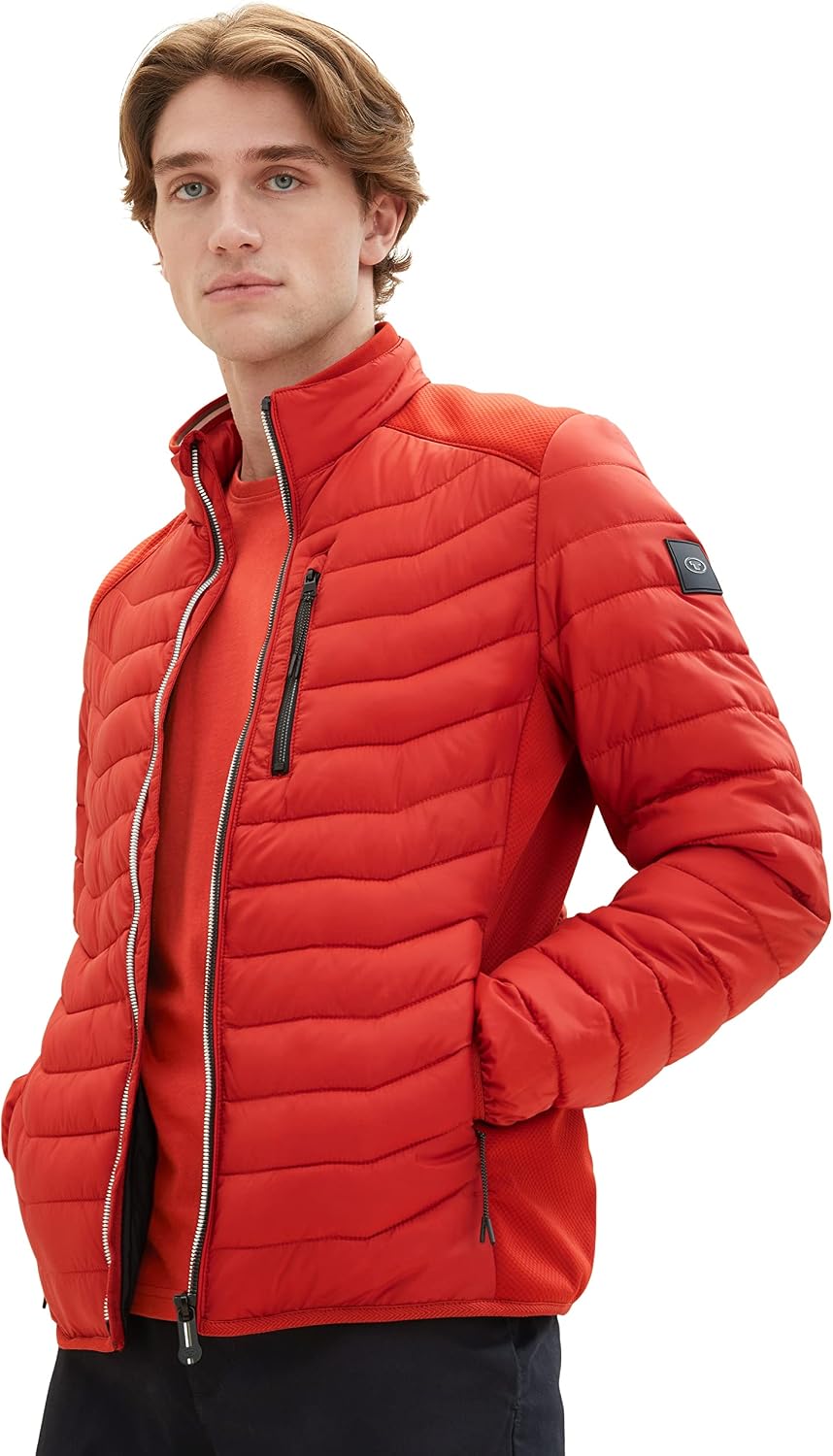 TOM TAILOR Herren 1038606 Hybrid Steppjacke mit Stehkragen (1er Pack) L 13722 - Rooibos Orange, L 13