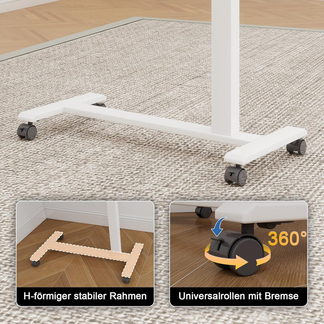 PUNCIA 90 x 40 cm Überbett-Tisch Stehpult höhenverstellbar mit Rollen
