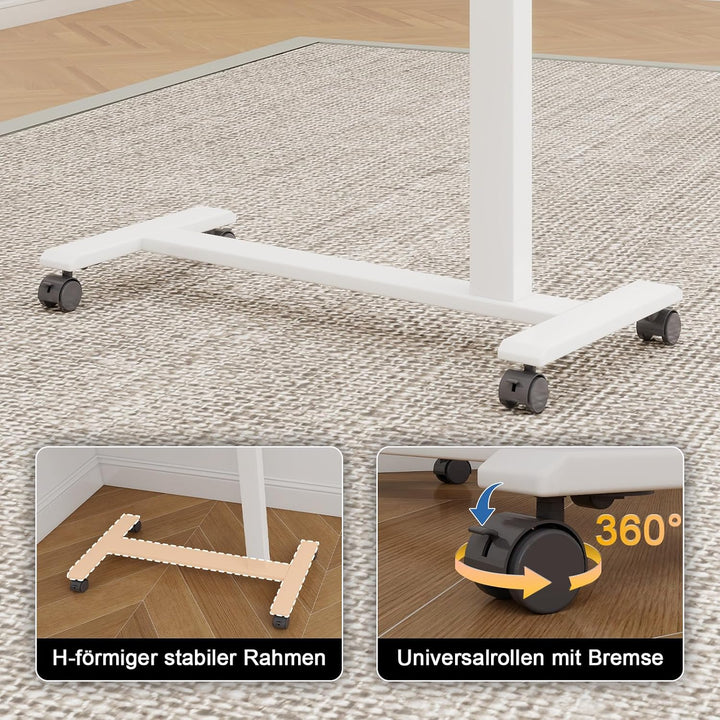 PUNCIA 90 x 40 cm Überbett-Tisch Stehpult höhenverstellbar mit Rollen