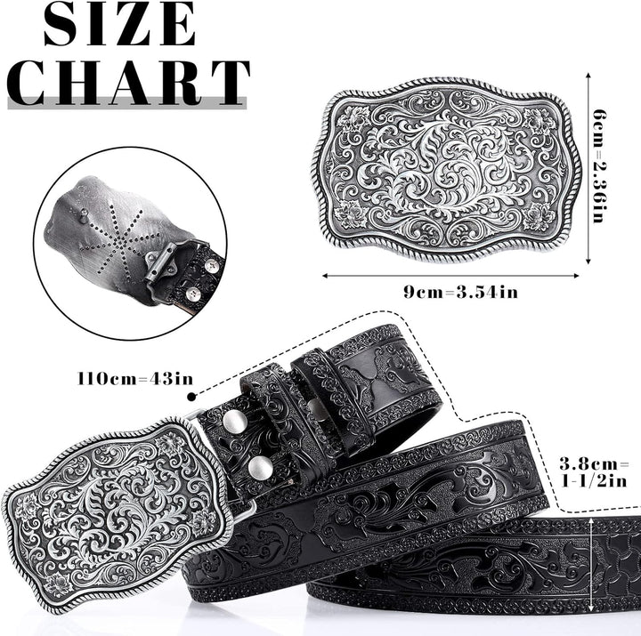 Xuniea Herren-Cowboy-Western-Lederschnalle, graviert, florale Schnalle, Vintage, geprägt, 3,8 cm bre