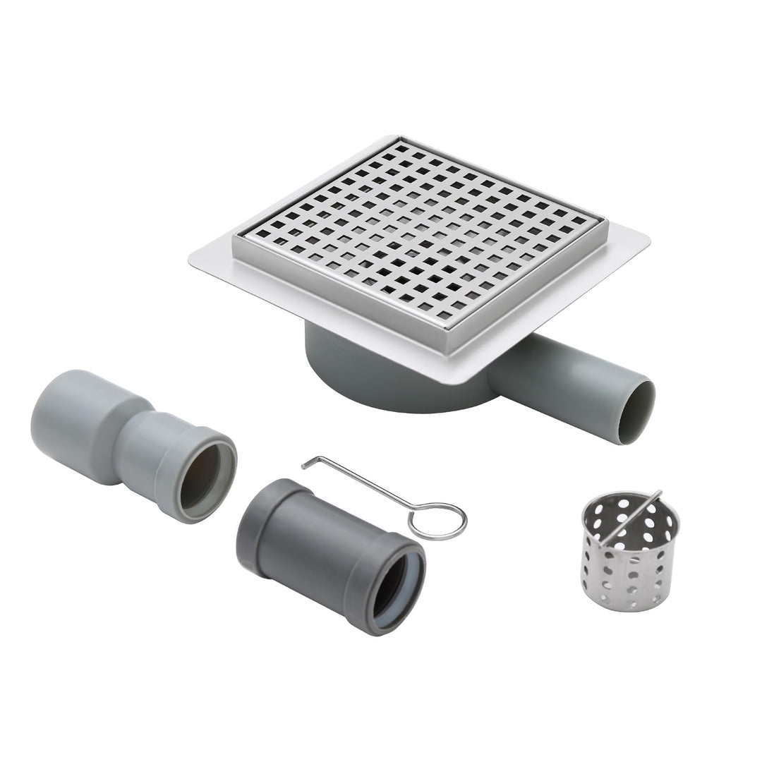 150 x 150 mm Bodenablauf Dusche Edelstahl Duschrinne mit 360° Siphon, Geruchsverschluss, Haarsieb un