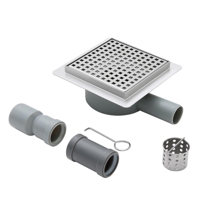 150 x 150 mm Bodenablauf Dusche Edelstahl Duschrinne mit 360° Siphon, Geruchsverschluss, Haarsieb un