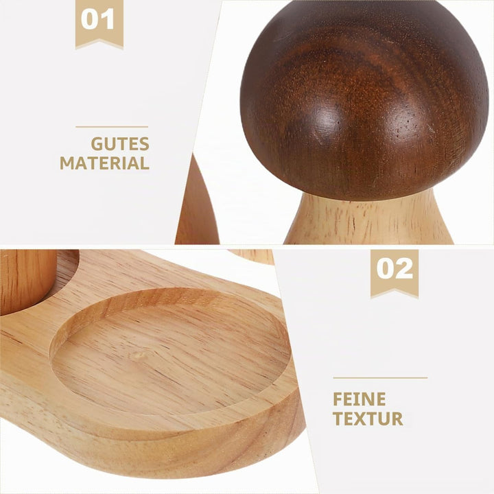 Salz- Und Pfeffermühle in Pilzform Aus Holz 6X5 Zoll Manuelle Gewürzmühle Für Küche Und Haushalt 2Er