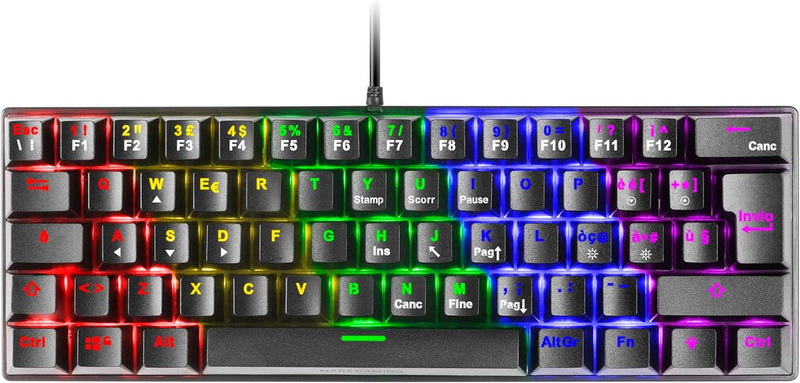 MARSGAMING Gaming MK60 Schwarz, Mechanische Tastatur FRGB, Antighosting, Switch Mechanischer Braun,