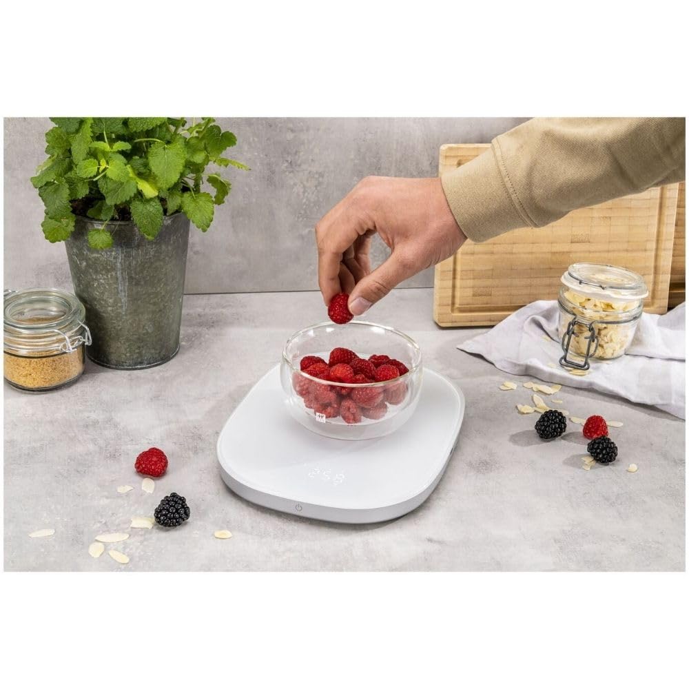 ZWILLING ENFINIGY Digitale Küchenwaage mit induktiver Ladefunktion & LCD-Display, bis 10 kg, Silber,