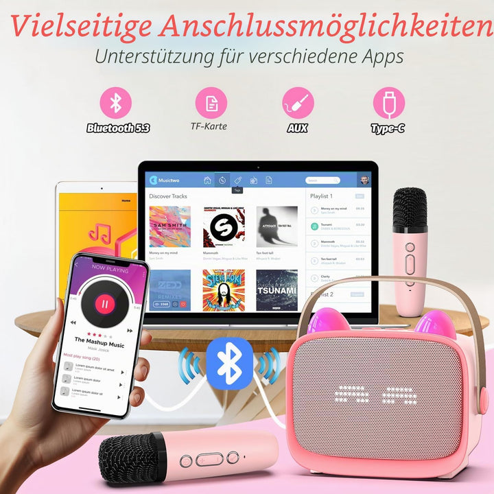 Karaoke Maschine mit 2 Karaoke Mikrofonen Kinder: Mini Karaoke Maschine Geschenk Mädchen mit Mikrofo