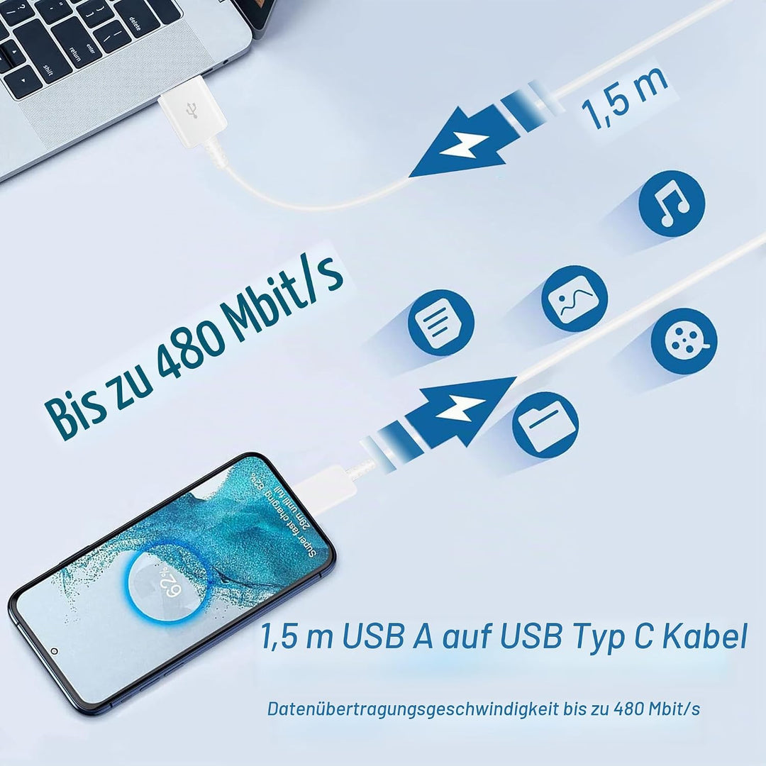 3er Pack USB Ladegerät mit Ladekabel Original USB Typ-C für Samsung Galaxy A15 A14 A13 A04S A71 A55