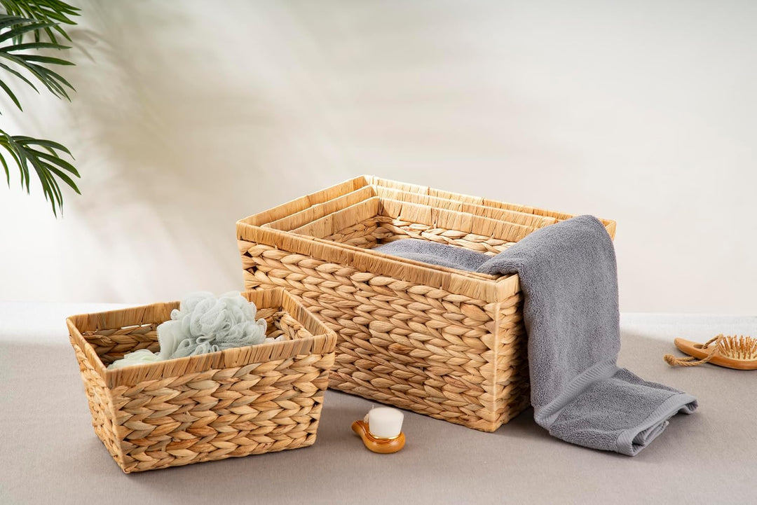 ECHTWERK 4er-Set Aufbewahrungskörbe aus Wasserhyazinthe, Rechteckig, Naturfarben, Flechtkörbe in S/M