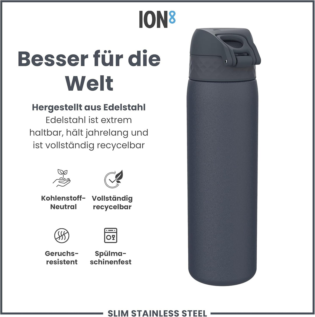ION8 Leicht Stahl-Trinkflasche, 600 ml, Nicht IsoliertAuslaufsicher, Einhandöffnung, Sichere Verrieg