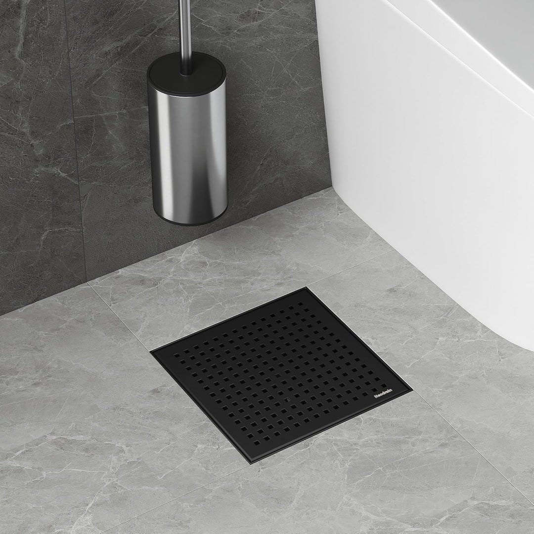 Neodrain Bodenablauf Edelstahl Duschrinne Quadrat Schwarz 20 x 20 cm Duschablauf mit 360° Siphon Ger