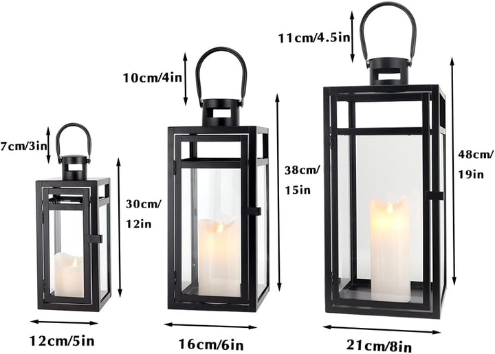TRIROCKS Set aus 3 Edelstahl Kerzenlaterne 48cm Hoher Metallkerzenhalter mit klaren Glasscheiben Per