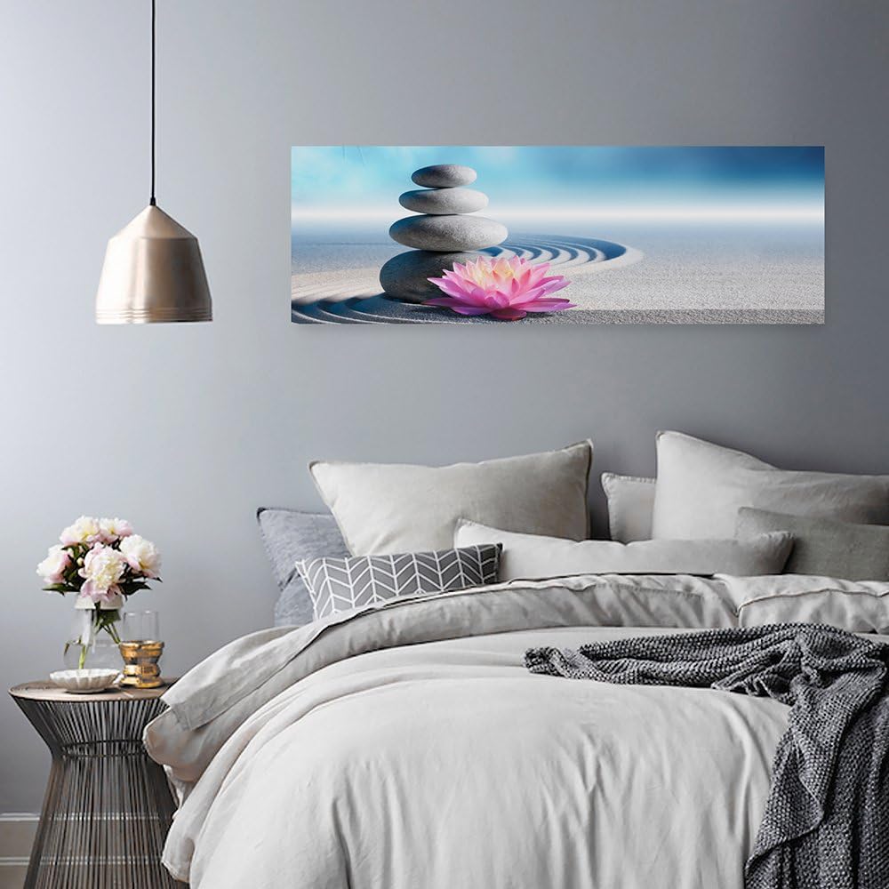 Feeby Frames, Leinwandbild, Bilder, Wand Bild, Wandbilder, Kunstdruck 30x90cm, STEINE, BLUME, SAND,