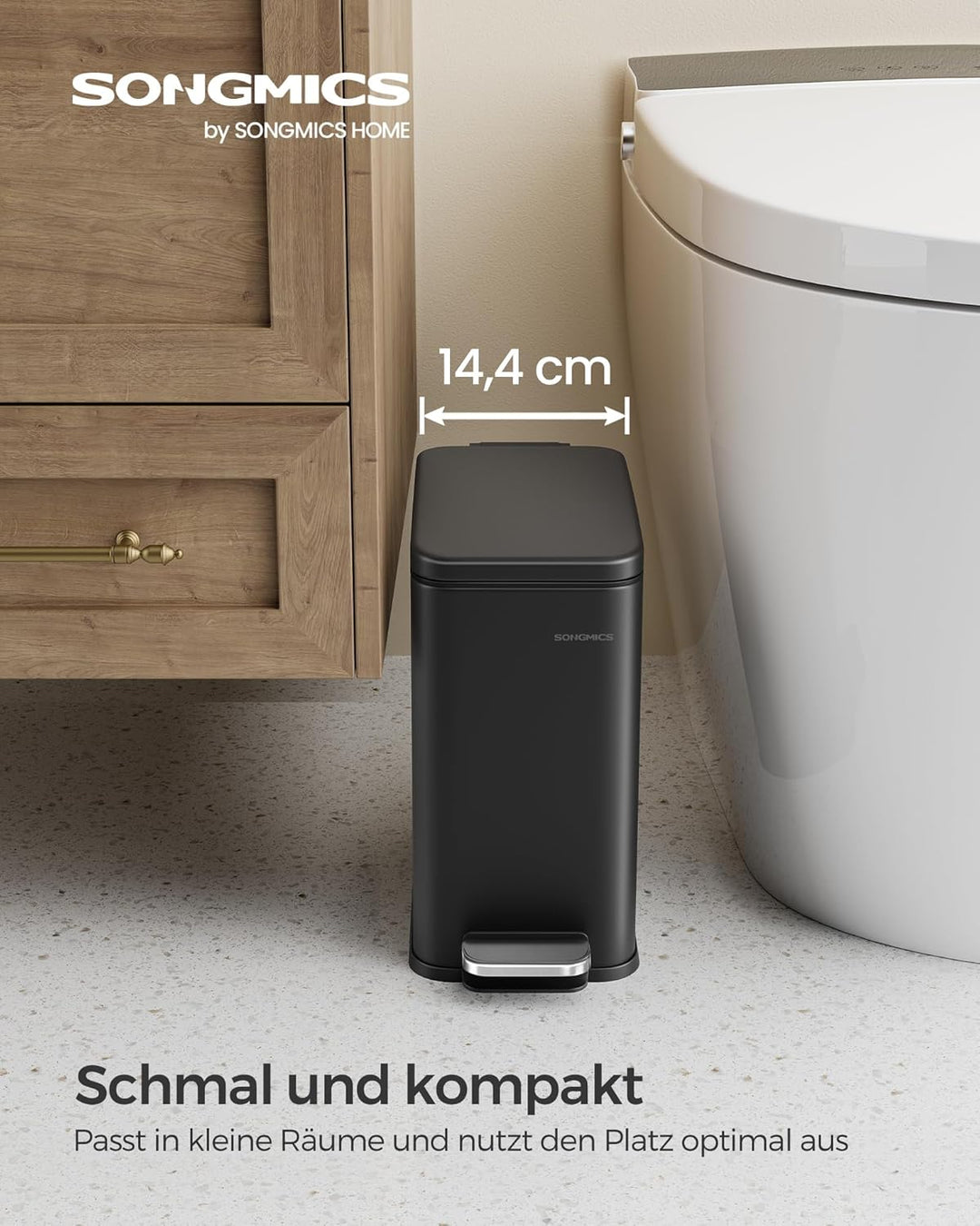 SONGMICS Kosmetikeimer, 5 Liter, Mülleimer Bad, mit Deckel, Tretmülleimer, Abfalleimer klein, schmal