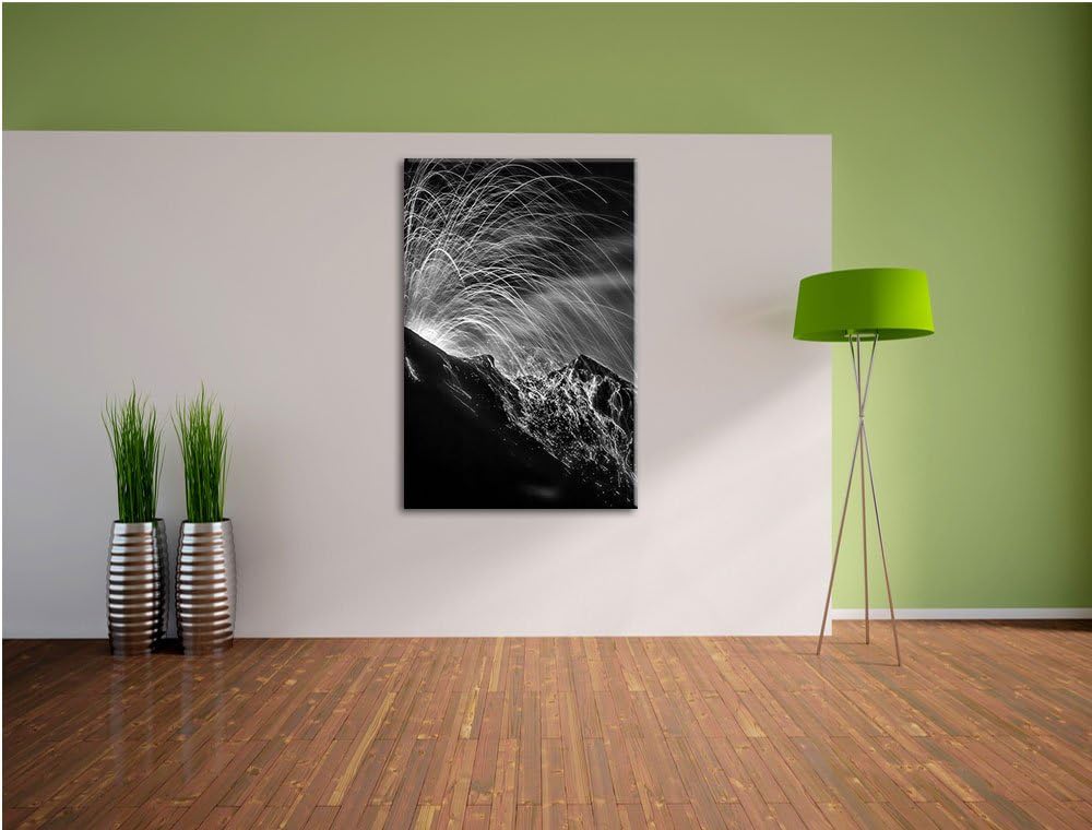 Pixxprint Monocrome, Bedrohlicher Vulkanausbruch, Format: 100x70 auf Leinwand, 100x70
