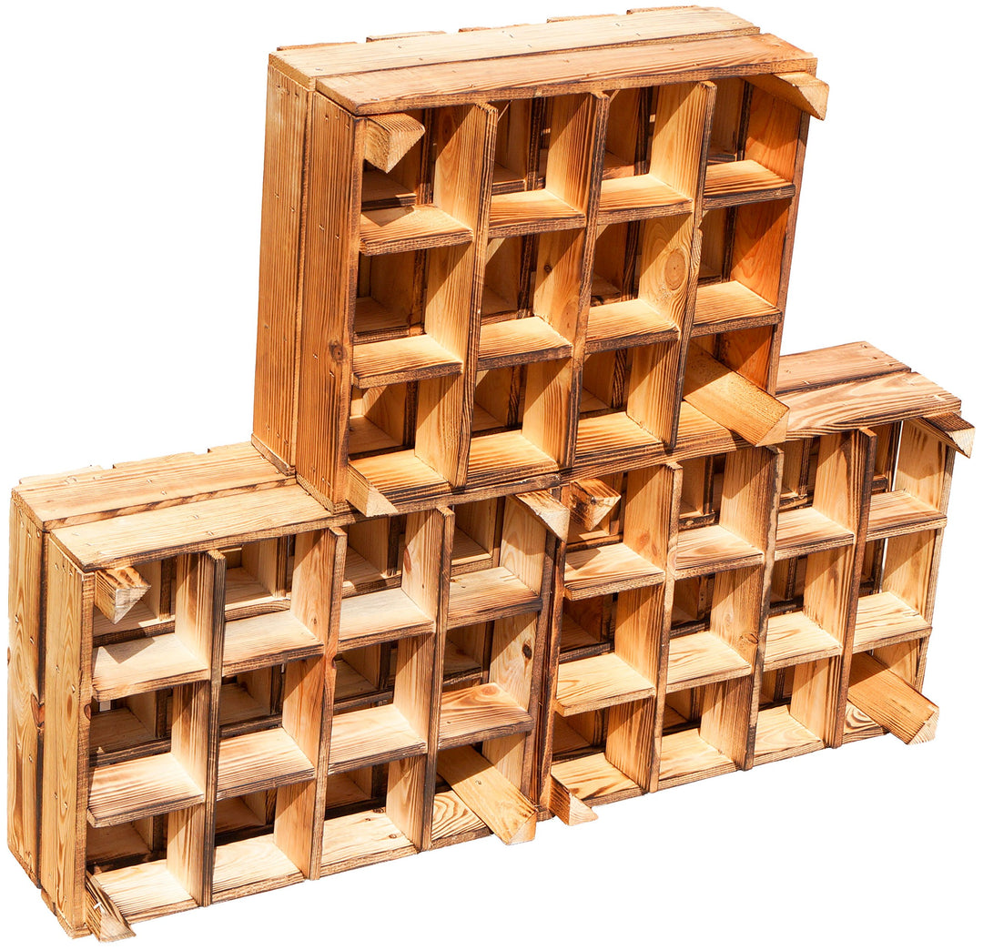 3er Set Flaschenregal '12er' Weiss / Natur / Geflammt & Lackiert - Masse 50x40x23cm Regalkiste Flasc