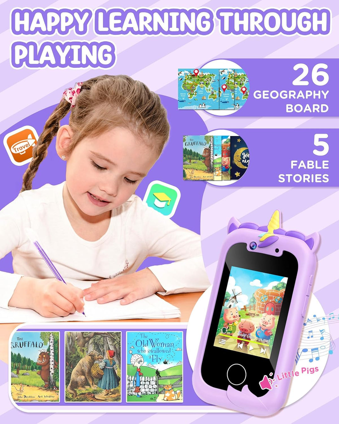 Kinder Handy, Ashfly Kinder Smartphone Spielzeug, Weihnachts Geschenke Spielzeug für 3 4 5 6 7 8 9 1